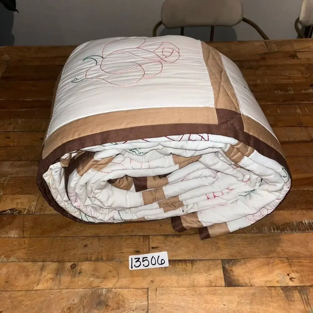 Vtg Queen Quilt Embroidered Rose Motif Patchwork Made By Arline Myers 109x38
